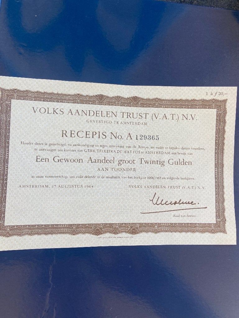 Lage prijs; "Historisch aandeel REM-eiland/TV Noordzee ‘64, Postzegels en Munten, Aandelen en Waardepapieren, Ophalen of Verzenden