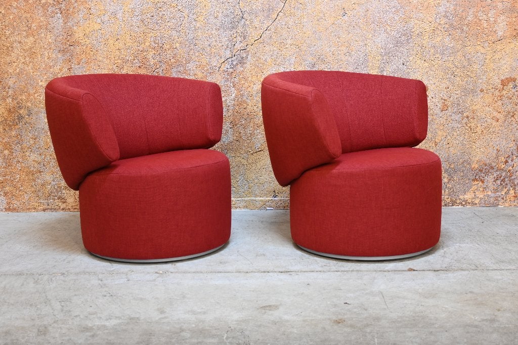 ZGANieuw 3 rode stoffen Rolf Benz 684 design draaifauteuils, Huis en Inrichting, 75 tot 100 cm, Zo goed als nieuw, 75 tot 100 cm