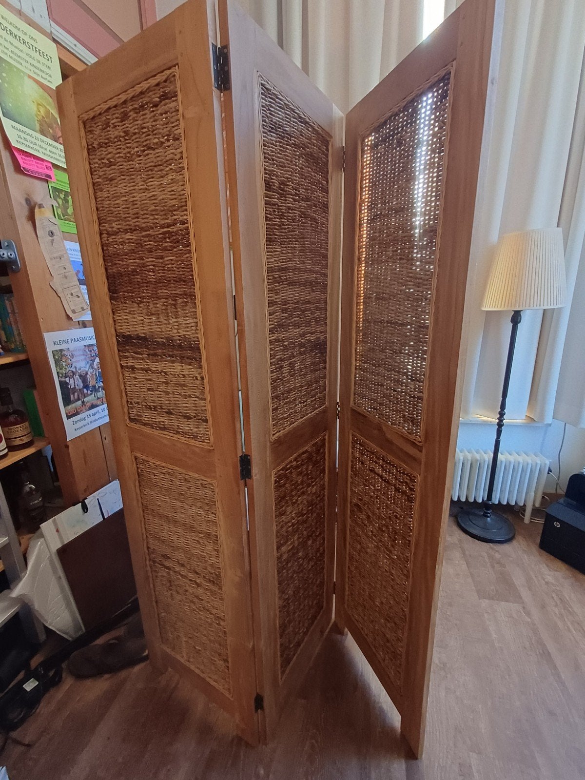 Houten kamerscherm met rieten panelen, Ophalen, Gebruikt