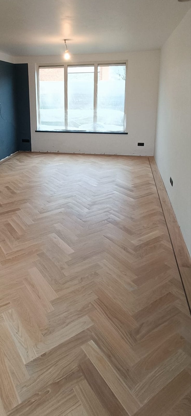 +/-20m2 Visgraat vloer - Eiken Multiplank rustiek A, Minder dan 50 cm, Zo goed als nieuw, 10 m² of meer, Hout