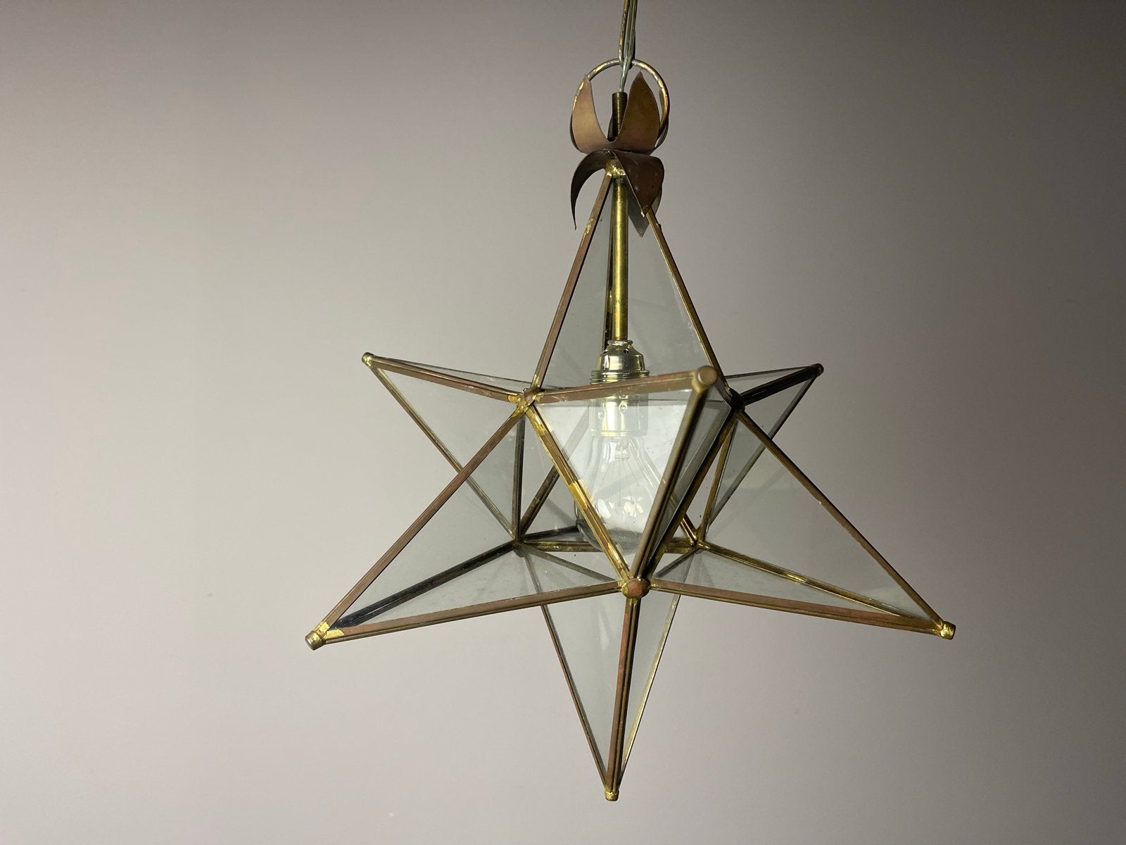 Vintage Moravian Sterlamp - Messing en Glas, Ophalen