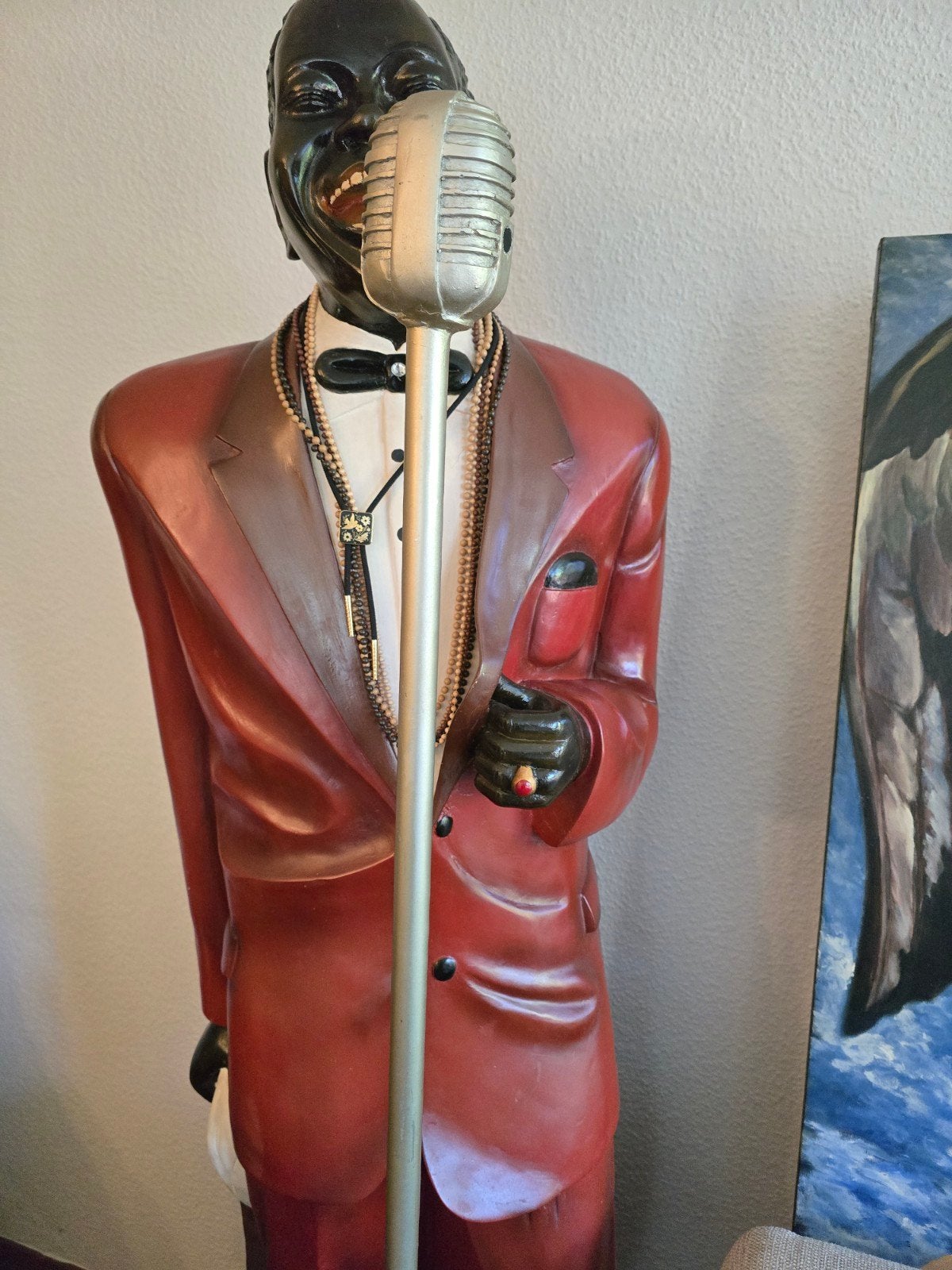 Grote vintage jazz zanger beeld met microfoon, Ophalen, Handgemaakt, 1 meter - 2 meter, Beeld