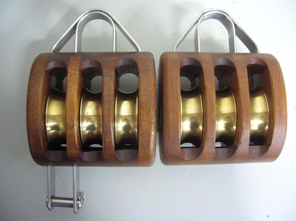 Houten blokken, drie-schijfs, 18 - 20 mm, teak, Watersport en Boten, Ophalen of Verzenden, Nieuw, Lijn of Blok