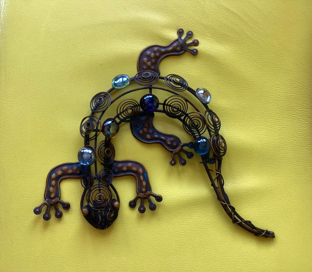 Wanddecoratie, Muurdecoratie, Gekko, metaal, glas, groot, Huis en Inrichting, Woonaccessoires | Wanddecoraties, Gebruikt, Ophalen