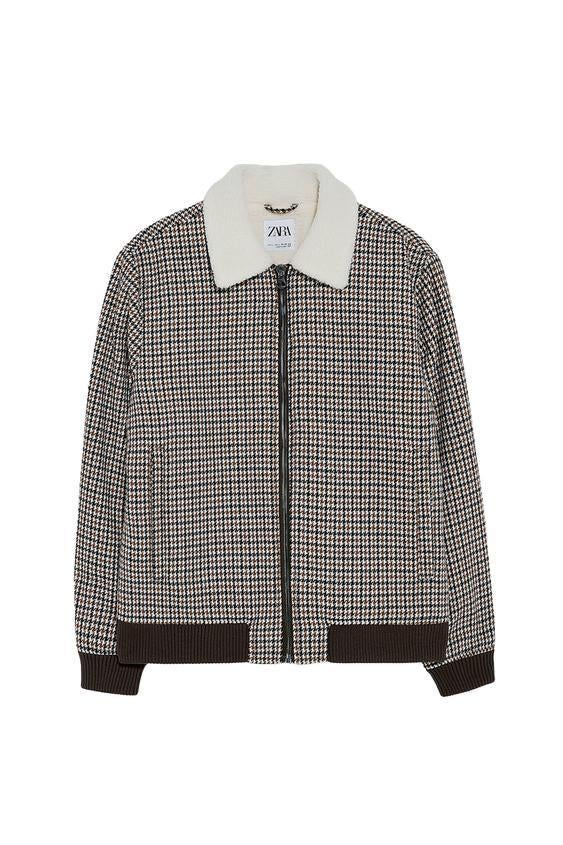 Check jacket met contrast details gevoerd Maat M als nieuw, Maat 48/50 (M), Ophalen of Verzenden, Zo goed als nieuw, Bruin