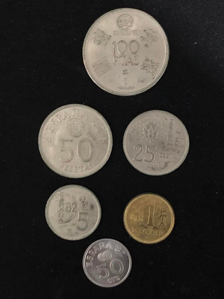 Peseta's WC-munten Spanje 1982, Postzegels en Munten, Ophalen of Verzenden, Setje