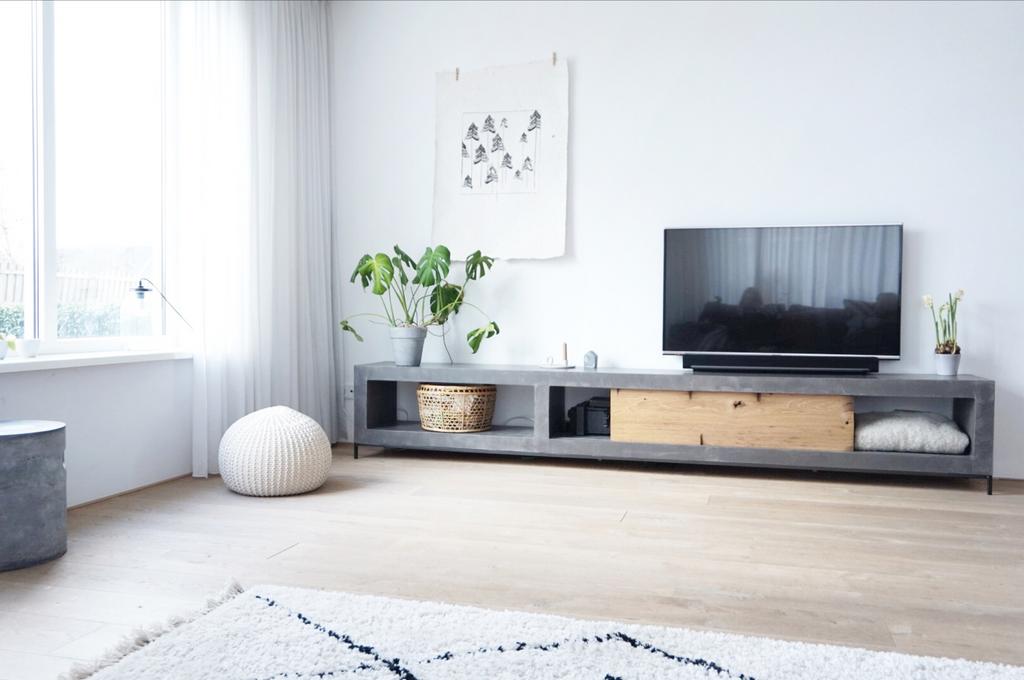 Tv meubel betonstuc met houten plank 300cm, Huis en Inrichting, Ophalen, Gebruikt, 200 cm of meer, Minder dan 100 cm