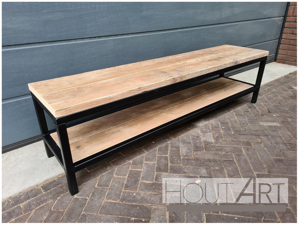 Industrieel tv-meubel stalen frame XL met steigerhout, Info@hout-art.nl, Nieuw, Hoeves 3, Minder dan 100 cm