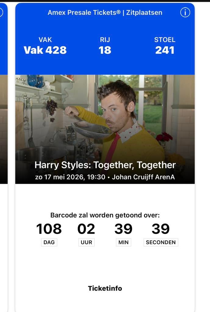 harry styles zitplaatsen 17 mei, Tickets en Kaartjes, Kortingen en Cadeaubonnen, Twee personen, Overige soorten