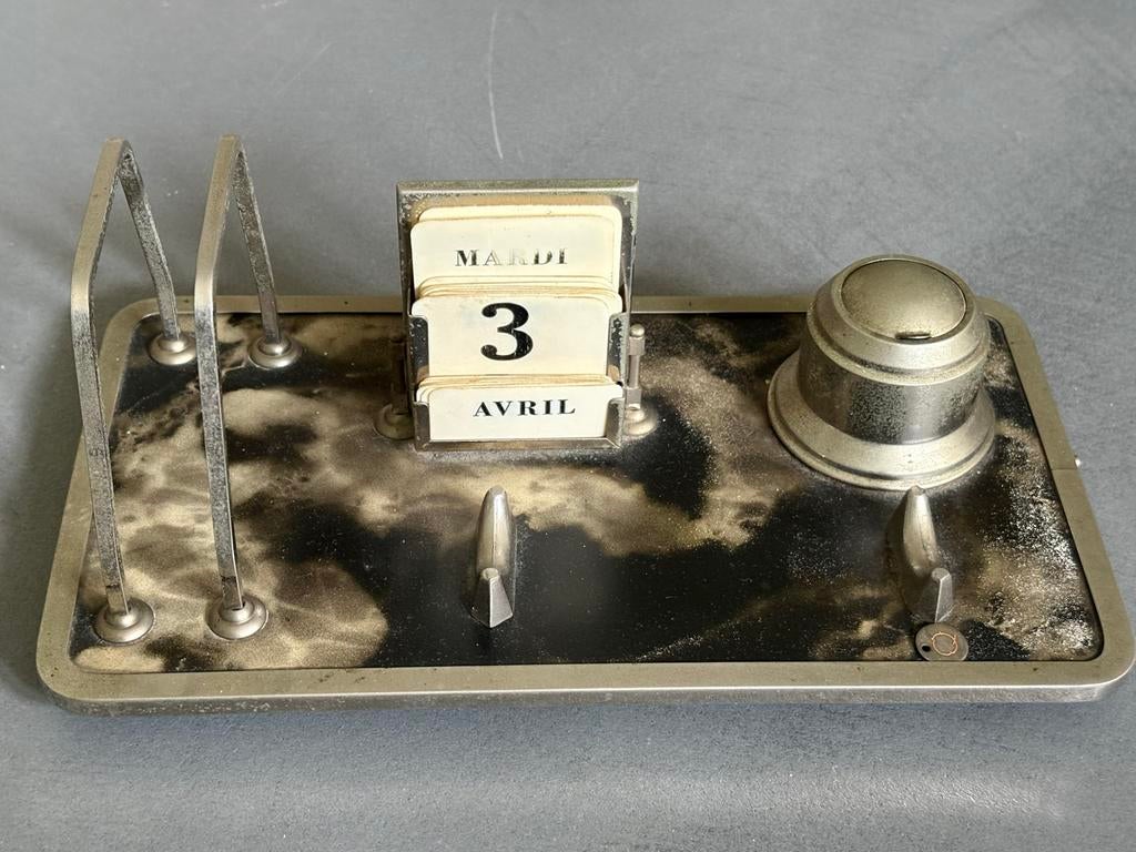 Vintage Bureau Accessoire Set met Kalender en Inktpot, Ophalen of Verzenden