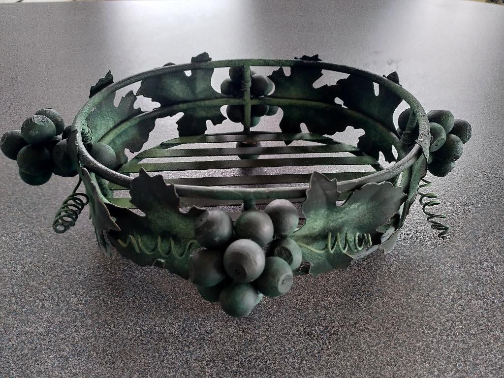 Vintage fruitschaal met druiven + 6 servetringen, Ophalen, Overige materialen, Gebruikt, Mand