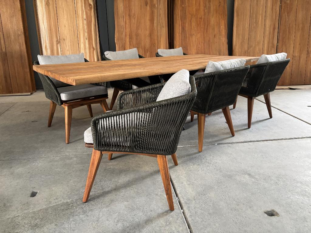 Tuinset | dining |  boomstam teak "250" incl 6 Marisol, Ophalen, Eettafel, 6 zitplaatsen, Teakhout