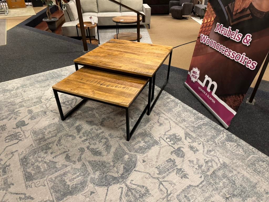 Salontafel set 2-delig mangohout direct/Leverbaar E-7280, 50 tot 100 cm, Vierkant, Nieuw, 50 tot 100 cm