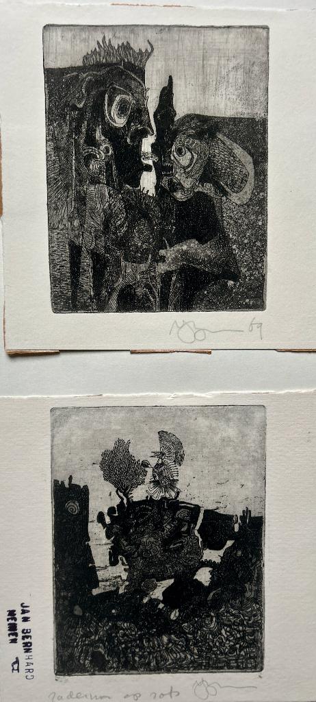 2 etsen Jan Bernard Meinen in passe-partout, Antiek en Kunst, Verzenden
