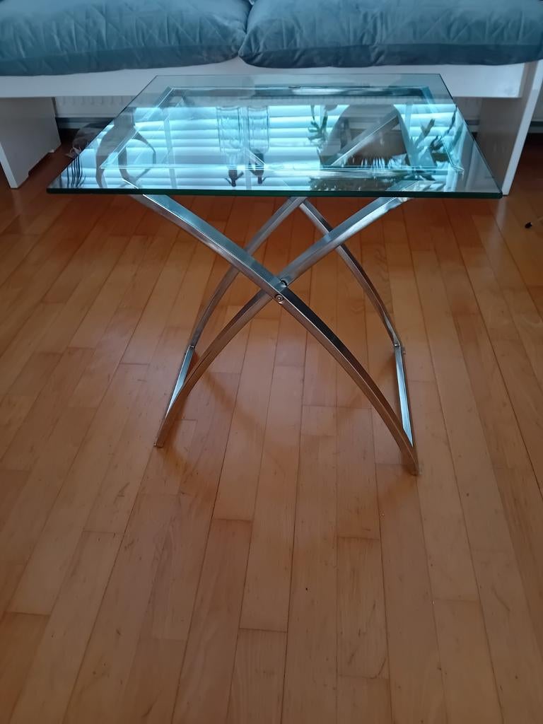 Mooie Chique Bijzettafel Chroom met Glas, Minder dan 55 cm, Rechthoekig, Ophalen, 45 tot 60 cm