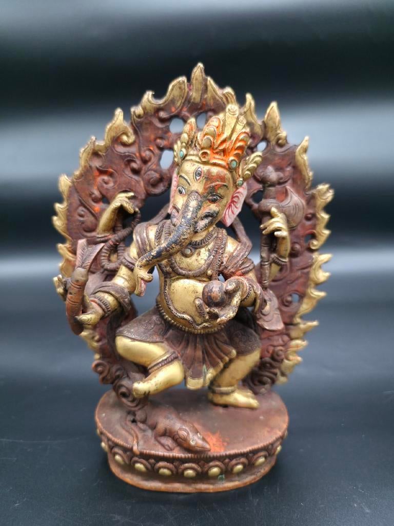 Verguld bronzen Ghanesa beeld uit Nepal/Tibet, Ophalen of Verzenden