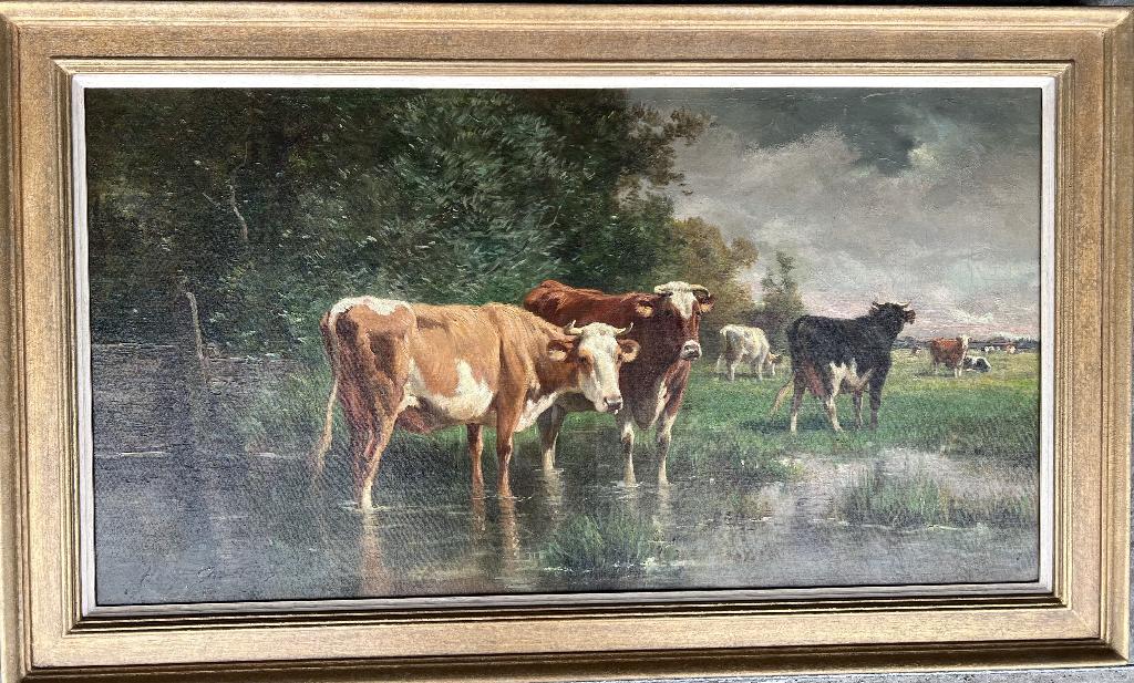 Henry Schouten, Koeien langs een vaart, Antiek en Kunst, Kunst | Schilderijen | Klassiek, Ophalen of Verzenden