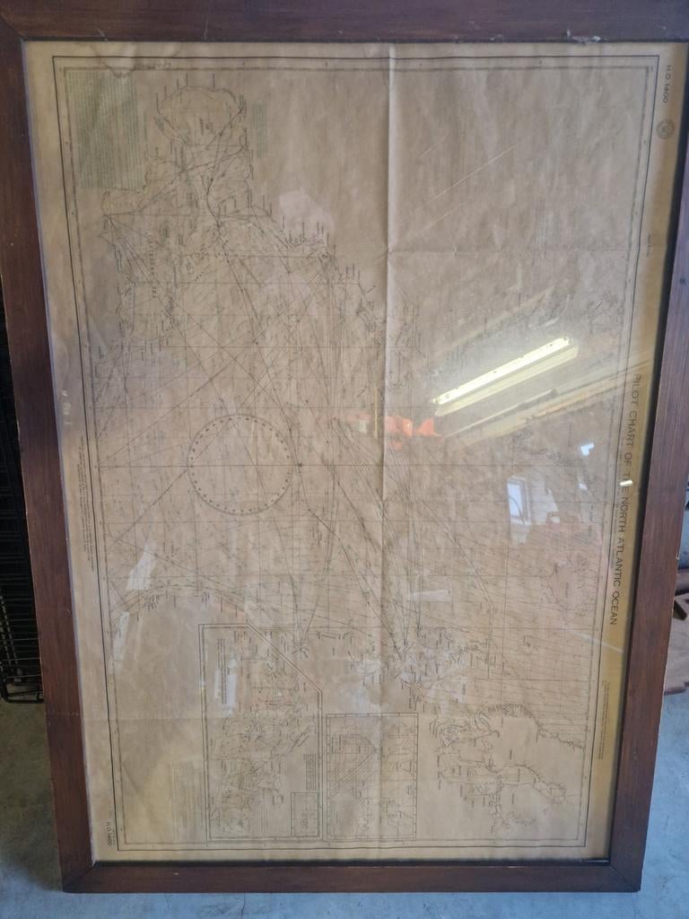 Oude Navigatiekaart Noord-Atlantische Oceaan, Watersport en Boten, Ophalen of Verzenden