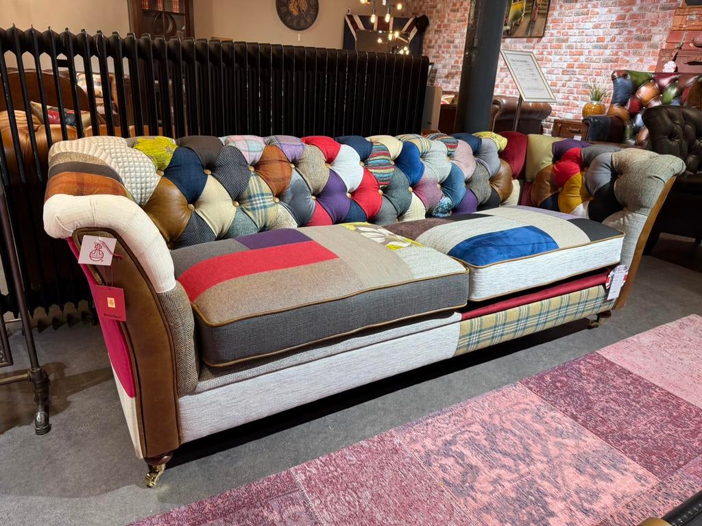 NIEUW: Patchwork / Multicolor chesterfield 3 zits tweed stof, Ophalen of Verzenden, Nieuw, 75 tot 100 cm, Leer