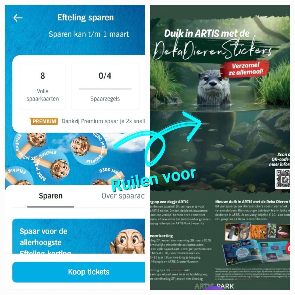 Digitale AH Efteling zegels ruilen voor Deka Artis zegels, Verzamelen, Supermarktacties, Dekamarkt, Ophalen of Verzenden