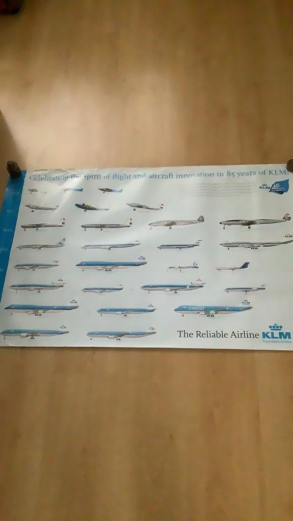 KLM  poster, Verzamelen, Ophalen of Verzenden, Zo goed als nieuw, Kaart, Foto of Prent