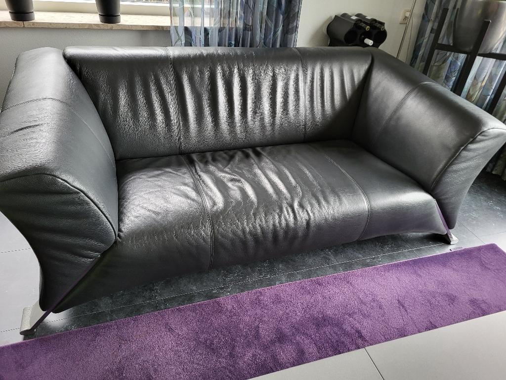 Leren 3-zits bank (zwart) (Rolf Benz RB322), Ophalen, Gebruikt, 150 tot 200 cm, Driepersoons