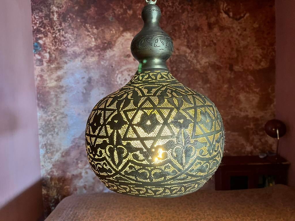 Originele Egyptische bronzen hanglamp, Ophalen of Verzenden, Zo goed als nieuw, Minder dan 50 cm