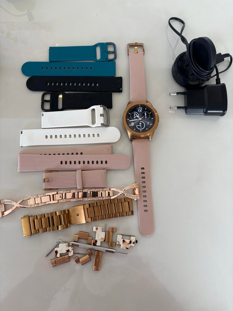 Samsung Smartwatch Rosé Goud met veel extra bandjes, Gebruikt, Hartslag, Ophalen of Verzenden, Android