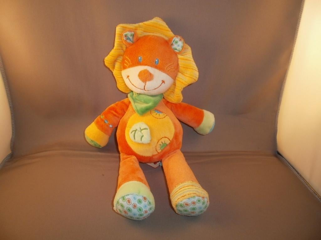 nicotoy leeuw oranje geel groen knisper in poot 30cm velours, Kinderen en Baby's, Speelgoed | Knuffels en Pluche, Ophalen of Verzenden