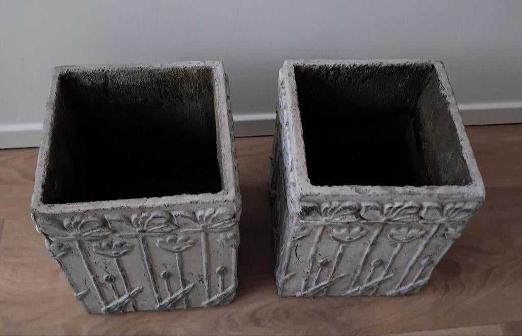 Set van twee grote bloempotten, Ophalen, Gebruikt, Vierkant, Balkon
