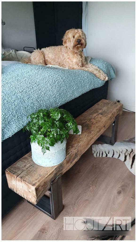 Sidetable oud eiken spoorbiels / bielzen upoot, Huis en Inrichting, Tafels | Sidetables, Ophalen of Verzenden, Industrieel, Nieuw