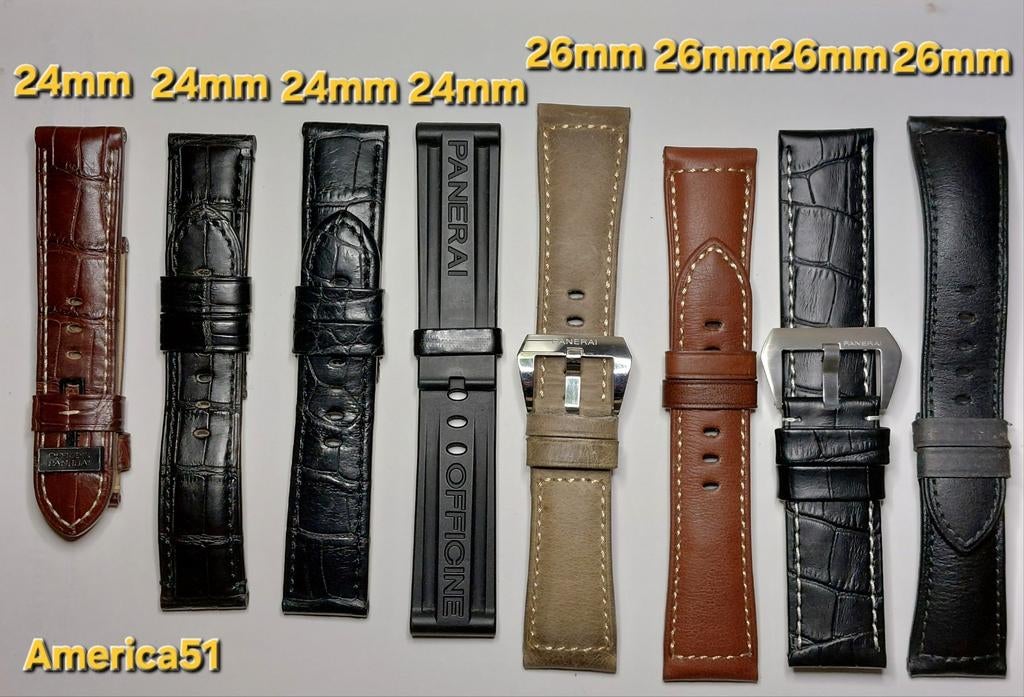Panerai banden 24mm en 26mm - croco - diver - buffalo, Overige merken, Zwitserland, Staal, Polshorloge