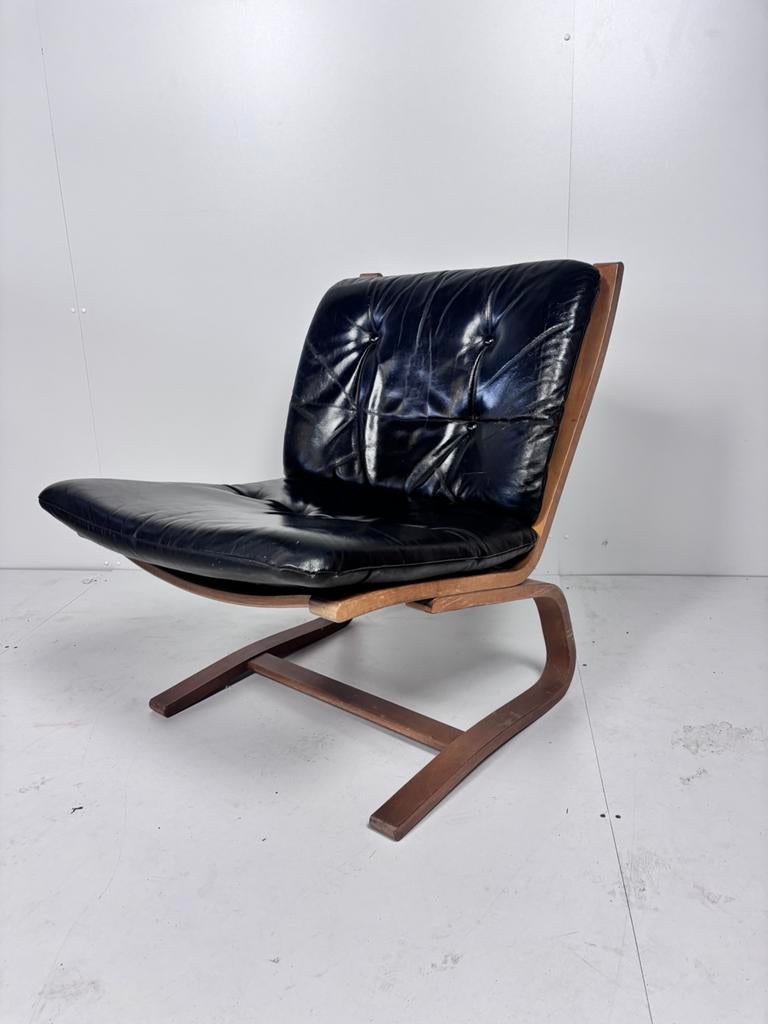 Vintage design stoel leer fauteuil easy chair, Ophalen, Gebruikt, C, X