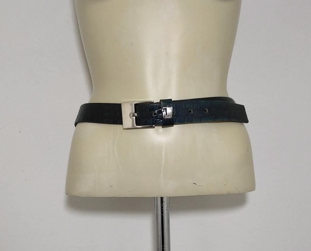 Donkerblauwe designer riem met krokodillen motief van Joop!, Verzenden, Gedragen, Overige kleuren, Echt leder