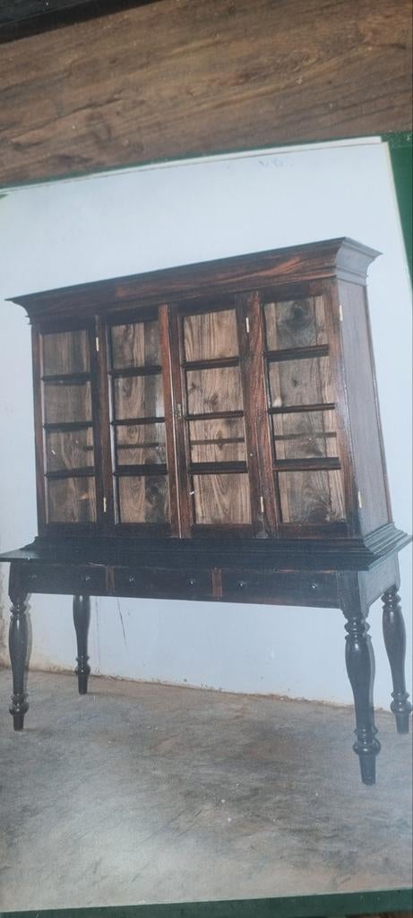 Houten vitrinekast kast met glas uit Sri Lanka. Antiek, Huis en Inrichting, Ophalen, Gebruikt, Met deur(en), 75 cm of meer