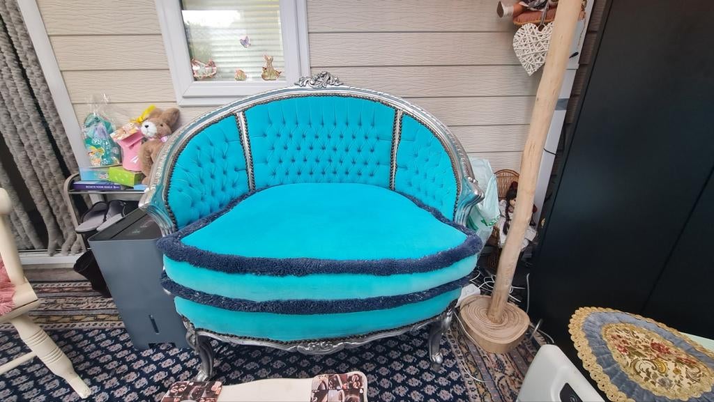 Prachtige Loveseat Bankje - Uniek en Origineel, Gebruikt, Blauw, Vintage, Ophalen of Verzenden