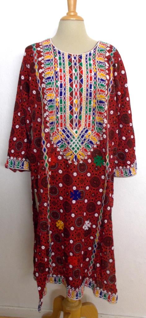 Ethnic/Afrika borduursels bewerkte rode jurk! L, Kleding | Dames, Jurken, Overige kleuren, Maat 42/44 (L), Ophalen of Verzenden