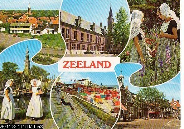 Ansichtkaart	Zeeland	6-luik	klederdracht, Verzenden, 1960 tot 1980, Gelopen, Zeeland