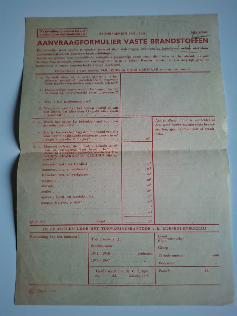 Aanvraagformulier document oorlog bonkaart wo2, Verzamelen, Ophalen of Verzenden, Nederland