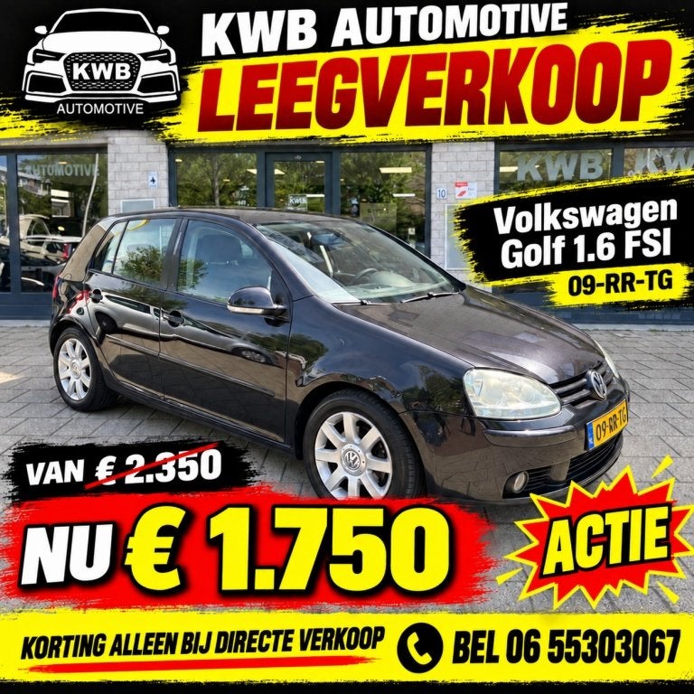 Volkswagen Golf 1.6 FSI Sportline 5-deurs | Beurt | Nieuwe A, 1195 kg, Gebruikt, 4 cilinders, Zwart