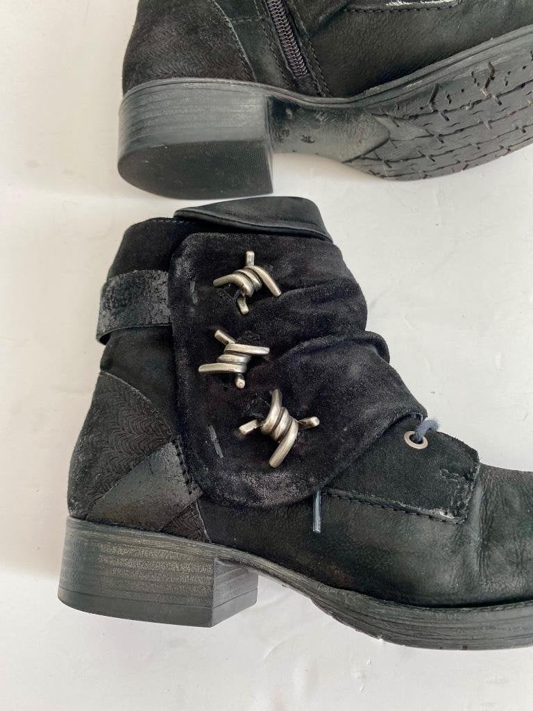 G533 Kim Kay: mt. 39 leren veter-boots lage laarzen schoenen, Zwart, Ophalen of Verzenden, Zo goed als nieuw, Kim Kay