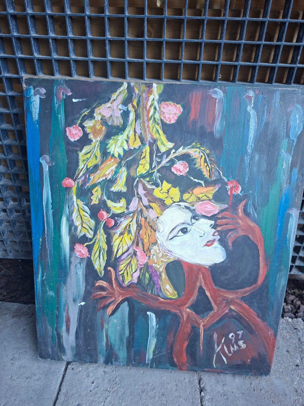 Schilderij Lapenklaas - Abstracte Figuur met Bloemen, Antiek en Kunst, Kunst | Schilderijen | Modern, Figuren, Hout, Ophalen of Verzenden