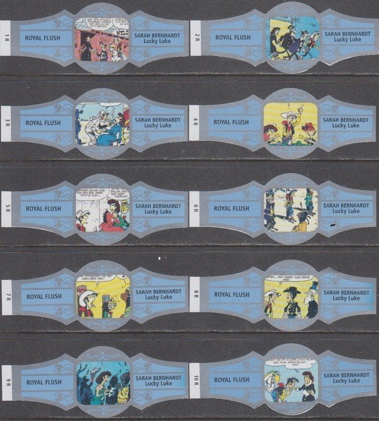 Sigarenbanden Lucky Luke Sarah Bernhardt, Royal Flush 1R-10R, Verzenden, Nieuw, Sigarenbandjes