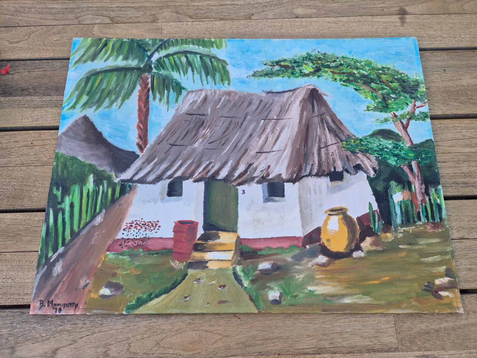 Origineel Indisch/Moluks olieverfschilderij – Gesigneerd B., Ophalen
