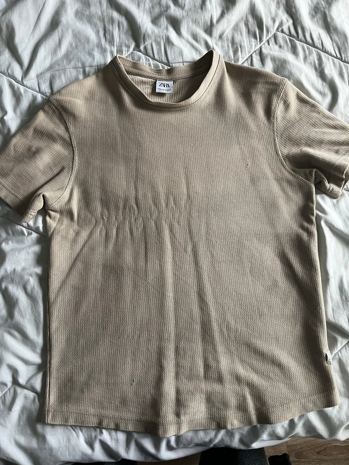 Zara Basic Jacquard T-shirt - Maat S M - Beige, Kleding | Heren, Ophalen of Verzenden, Zo goed als nieuw, Maat 46 (S) of kleiner