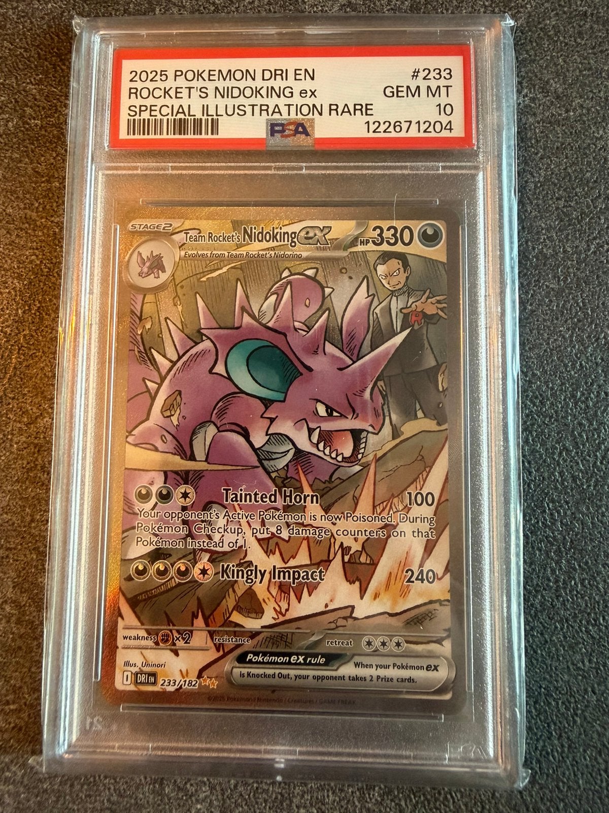 Team Rockets’s Nidoking Ex Pokémon Destined Rivals PSA 10, Ophalen of Verzenden, Zo goed als nieuw
