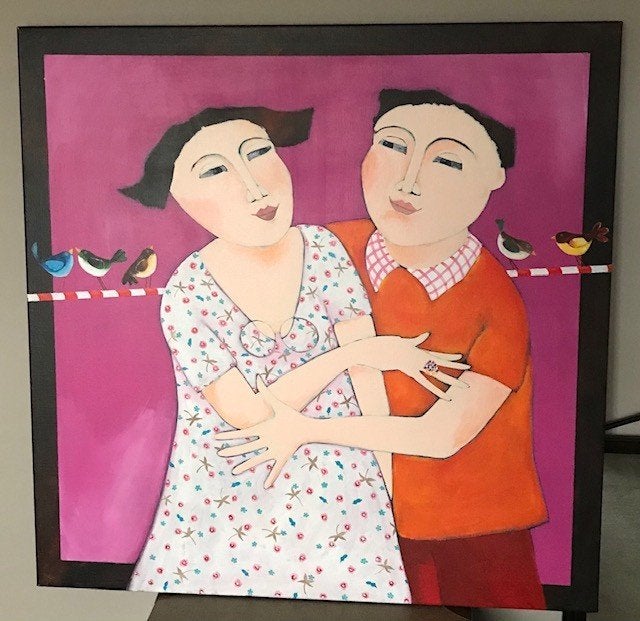 Schilderij "................." 80 x 80 cm (titel ontbreekt), Antiek en Kunst, Ophalen