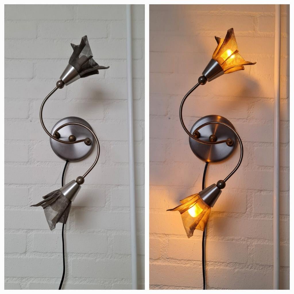 Wandlamp muurlamp bloemen gaas + dimmer sfeerlicht mooi, Huis en Inrichting, Lampen | Wandlampen, Gebruikt, Metaal, Ophalen