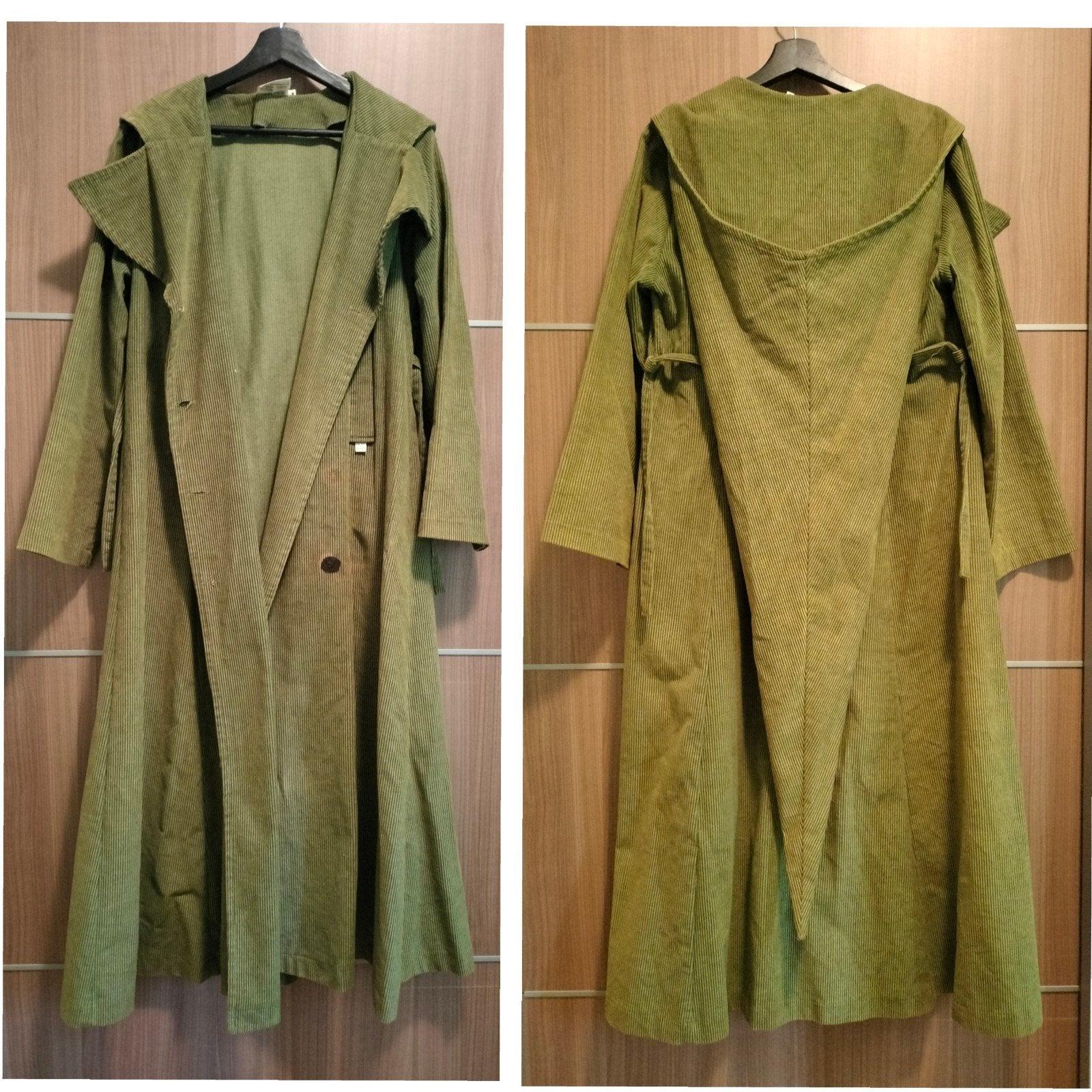 ART Company 90s Corduroy Jas met Lange Punt capuchon, Ophalen, Groen