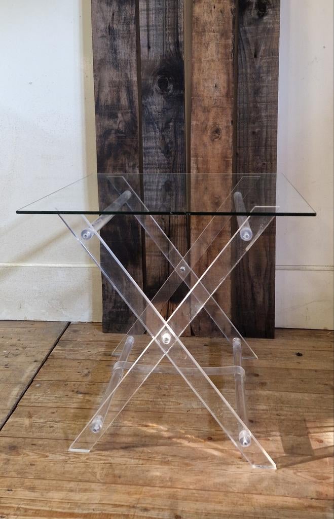 retro bijzettafeltje plexie glas en glazen blad, Ophalen, Huis en Inrichting